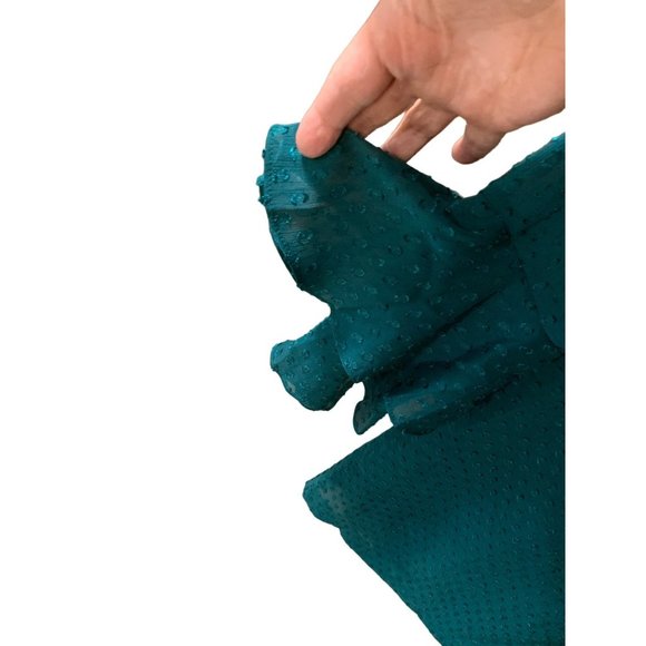 H and M Womens Size 4 Green Dress Double Bell Sleeve Textured Dots Knee Length - Picture 3 of 5